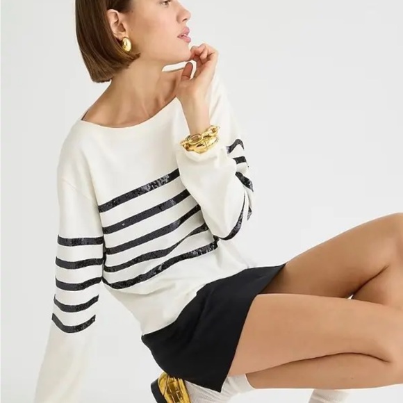 J. Crew Tops - J.Crew Mariner jersey cropped boatneck T-shirt with sequins, Small BV948